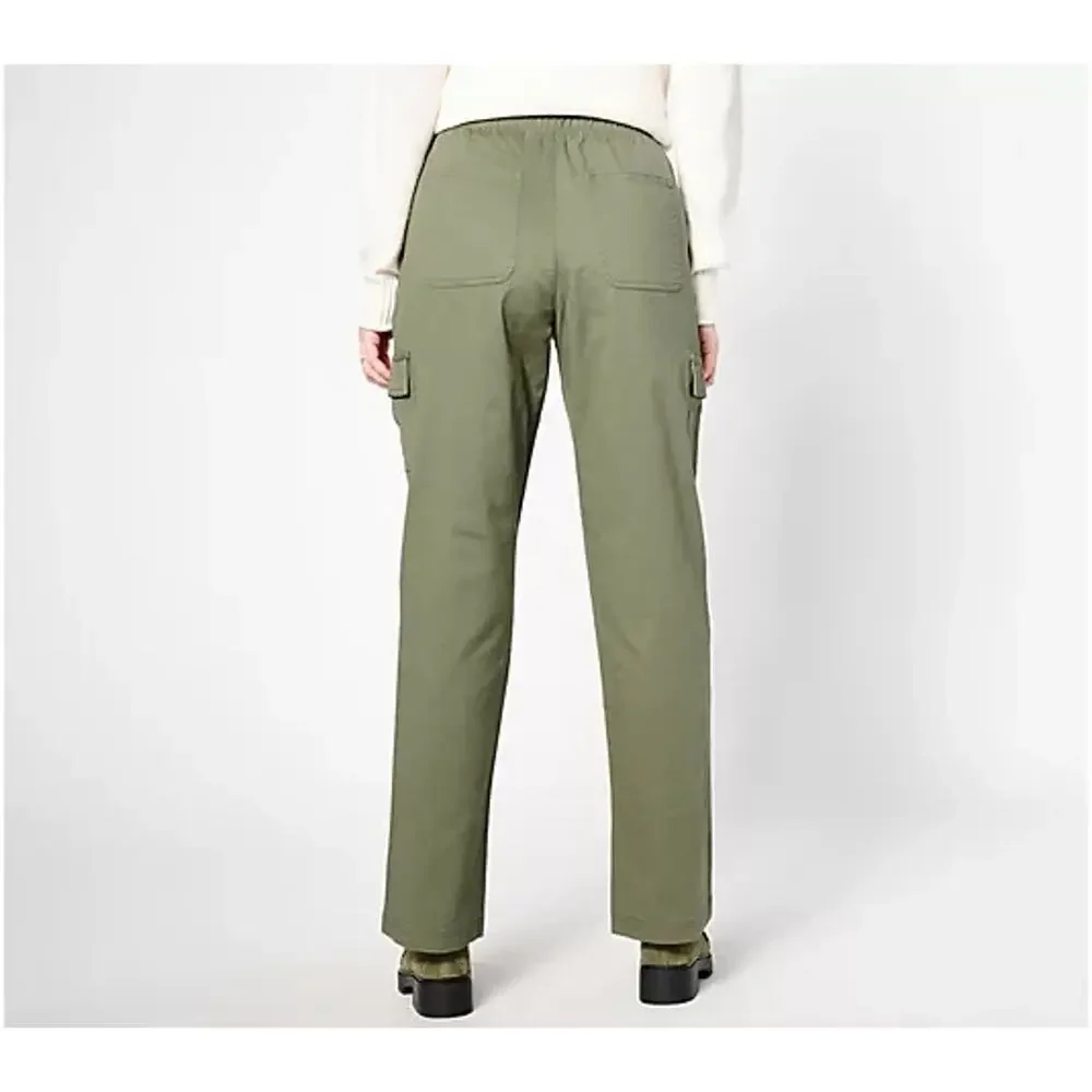 Denim & Co. Reg EasyWear Twill Pull-On Cargo Straight Leg Pants Dark Olive Sz XL